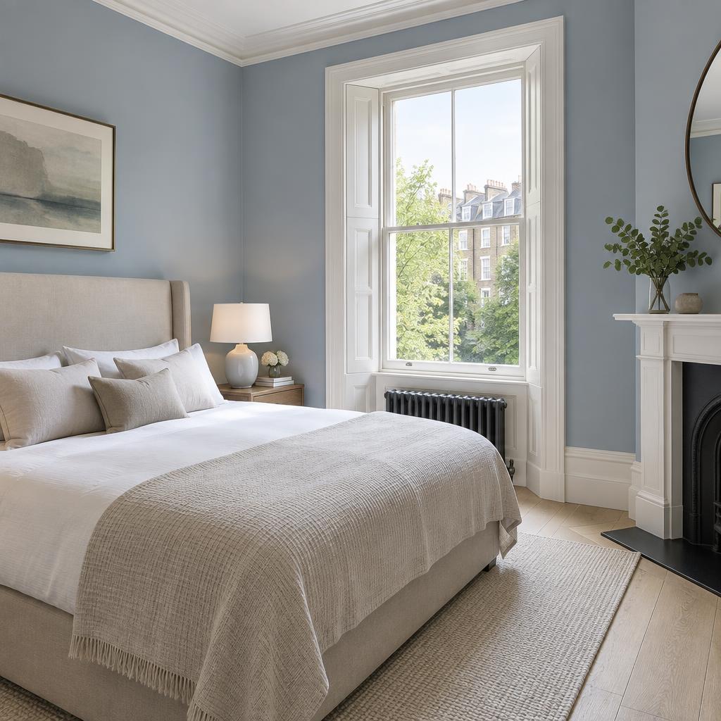 Illustrative clean, freshly painted bedroom