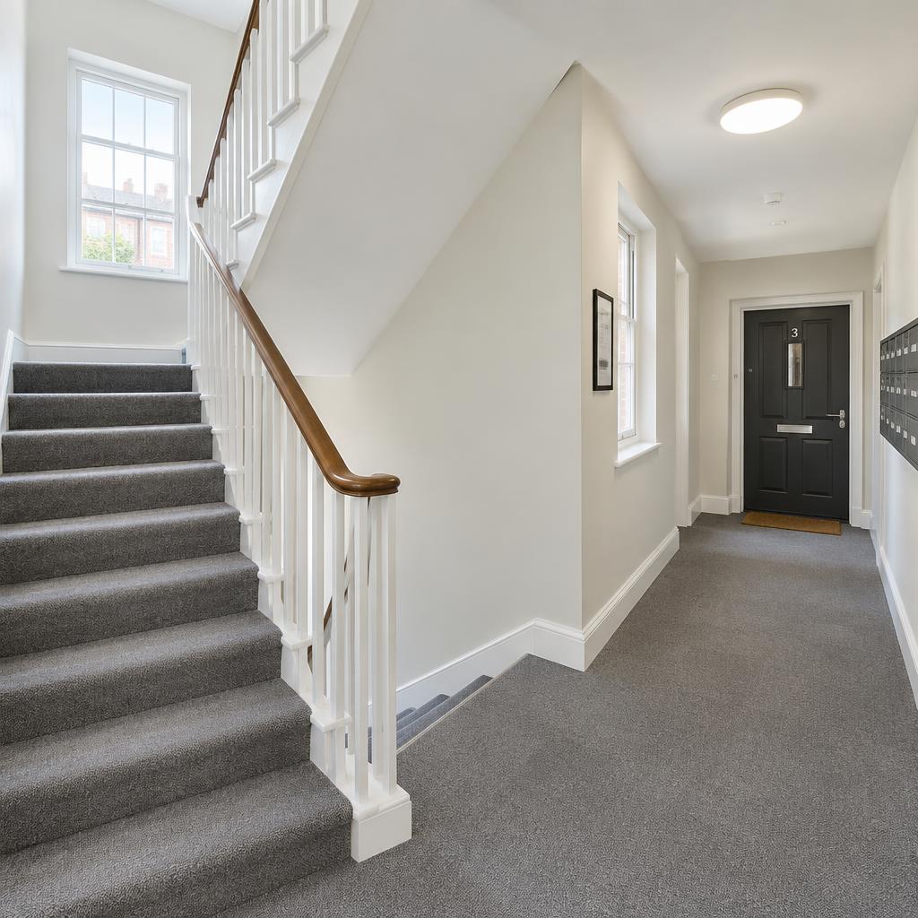 Redecorated communal stairwell in a residential block