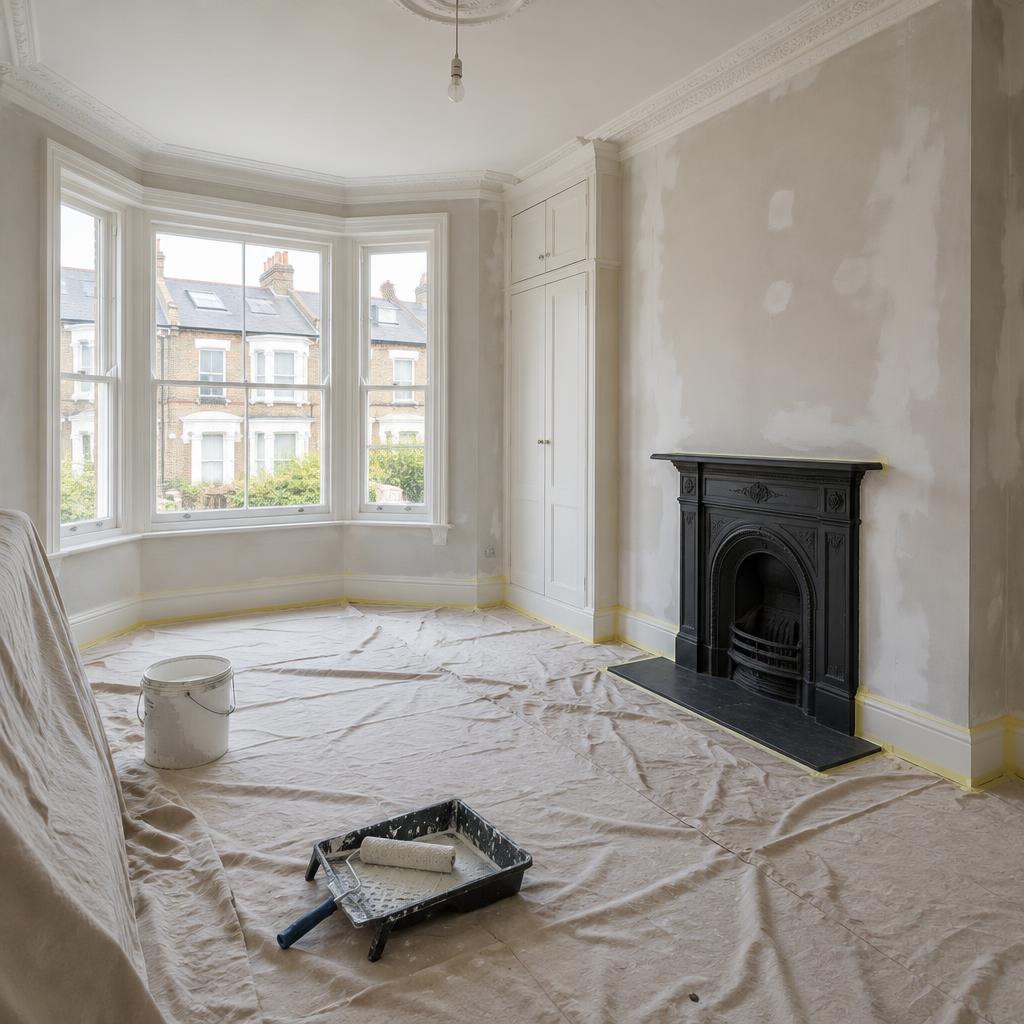 Period bedroom prepared for redecoration between tenancies
